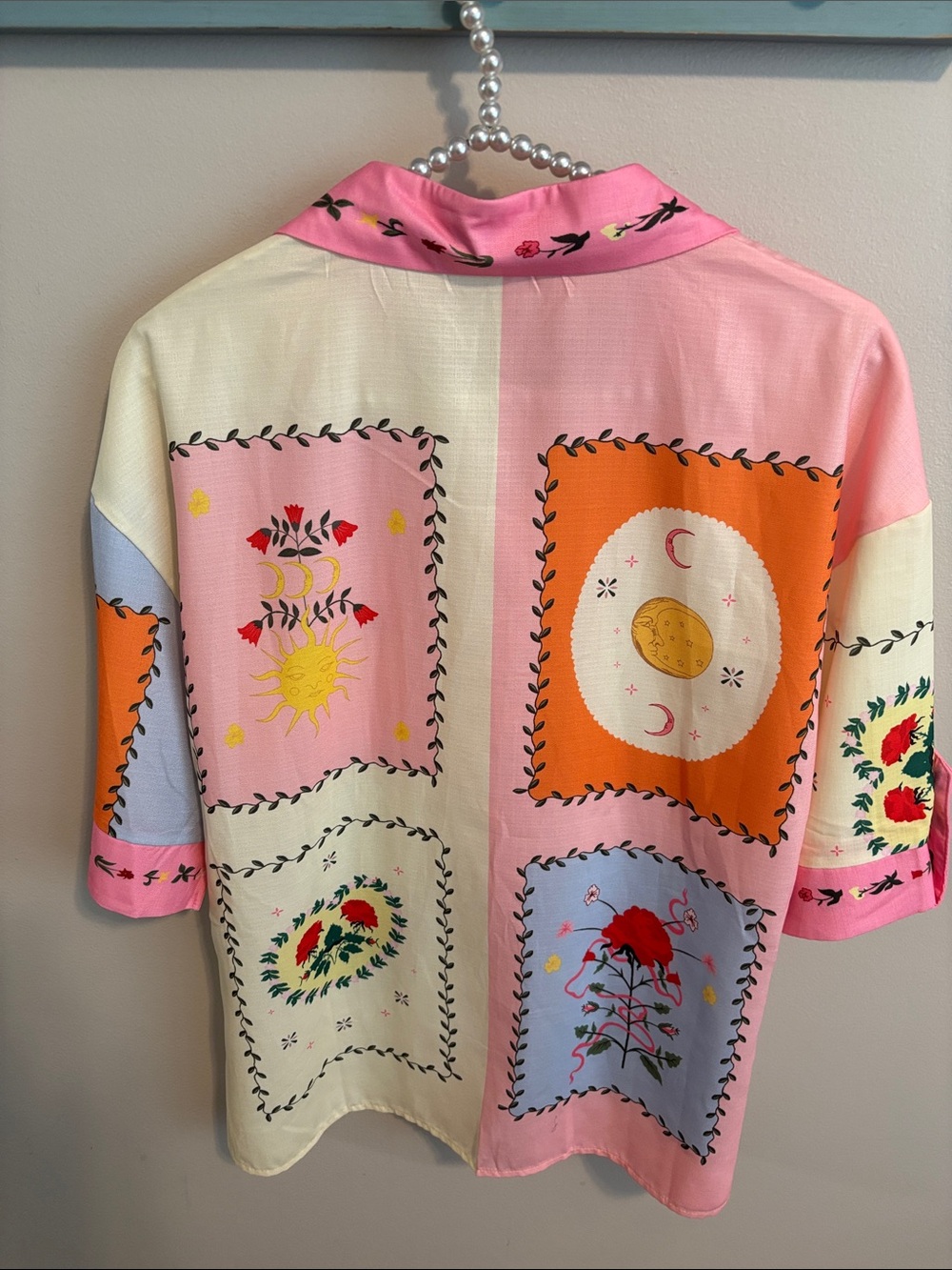 NEW Sunday Up Pink Patchwork Sun & Moon Button-Down Shirt size large - Picture 4 of 6